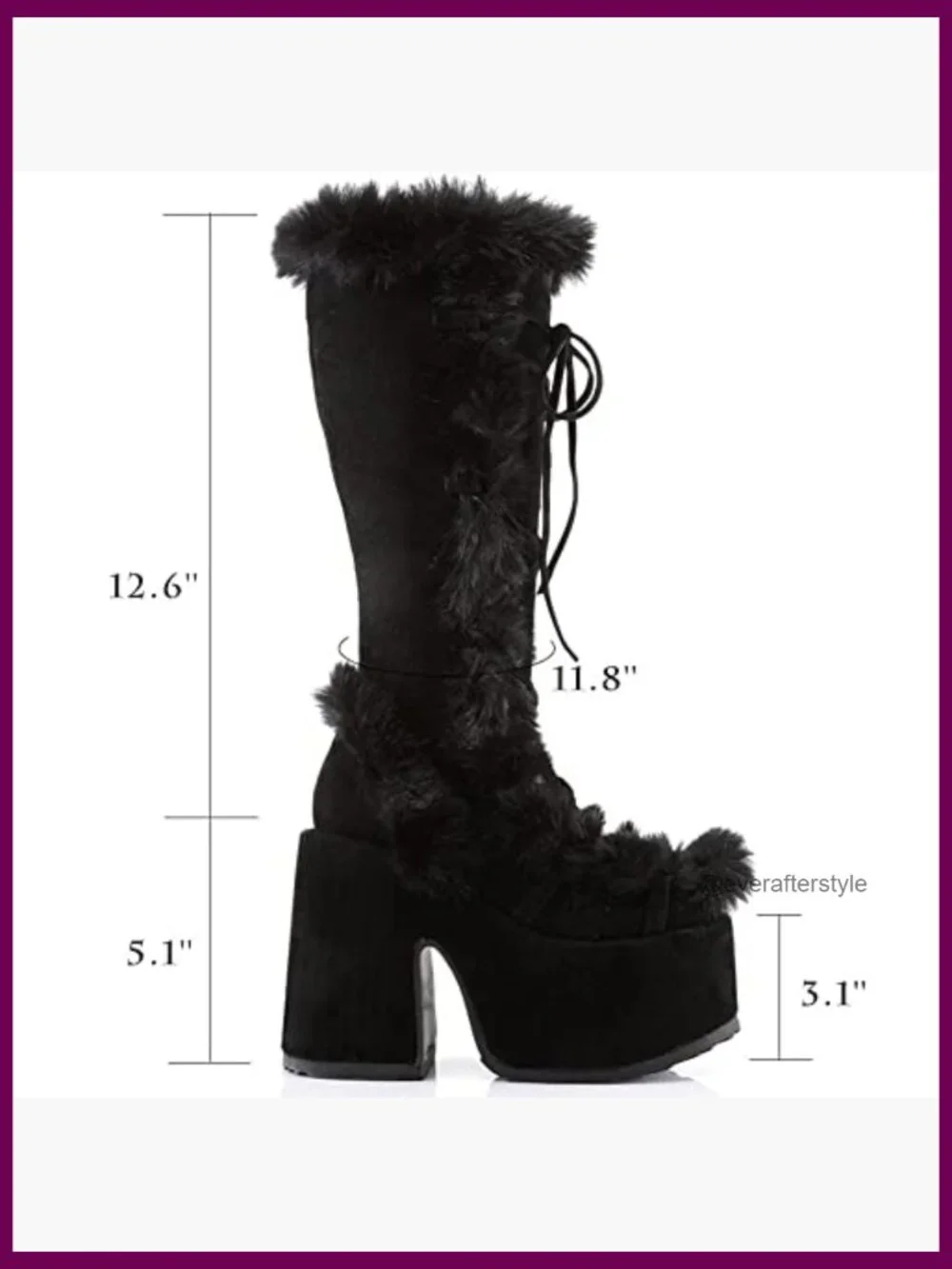 Mid Calf Lace Up Zip Chunky High Heel Punk Goth Platform Snow Boots